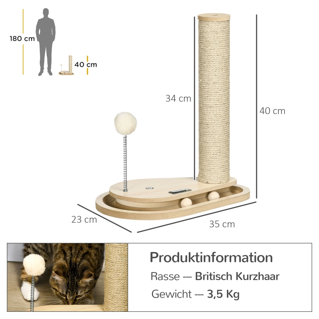 Tiragraffi per gattini con giochi e palla con piuma ¨C Xylo ¨C 35x23x40 cm naturale