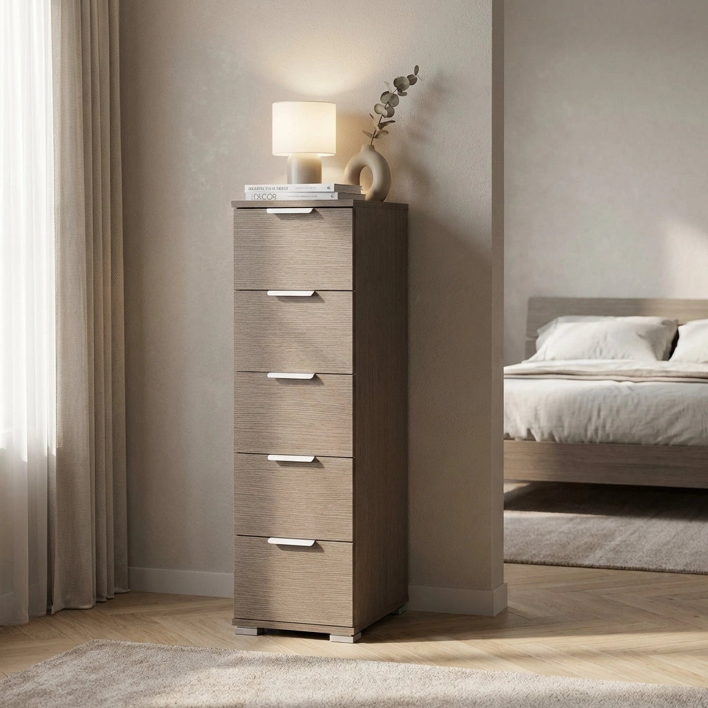 Cassettiera 5 cassetti in Legno Composito cm 27x38x103 - LANCELOT