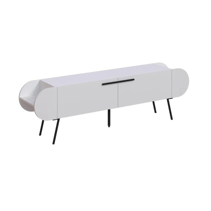 Mobile porta tv Capsule con due ante a ribalta e ripiani laterali colore bianco