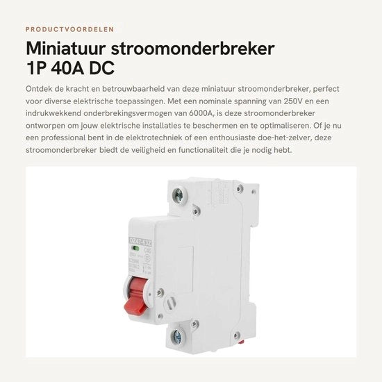 Dispositivo di interruzione del flusso di corrente - 1P 40A DC - Protezione affidabile - Materiale plastico e metallo - Alta capacità di corrente - Ideale per apparecchiature elettriche...