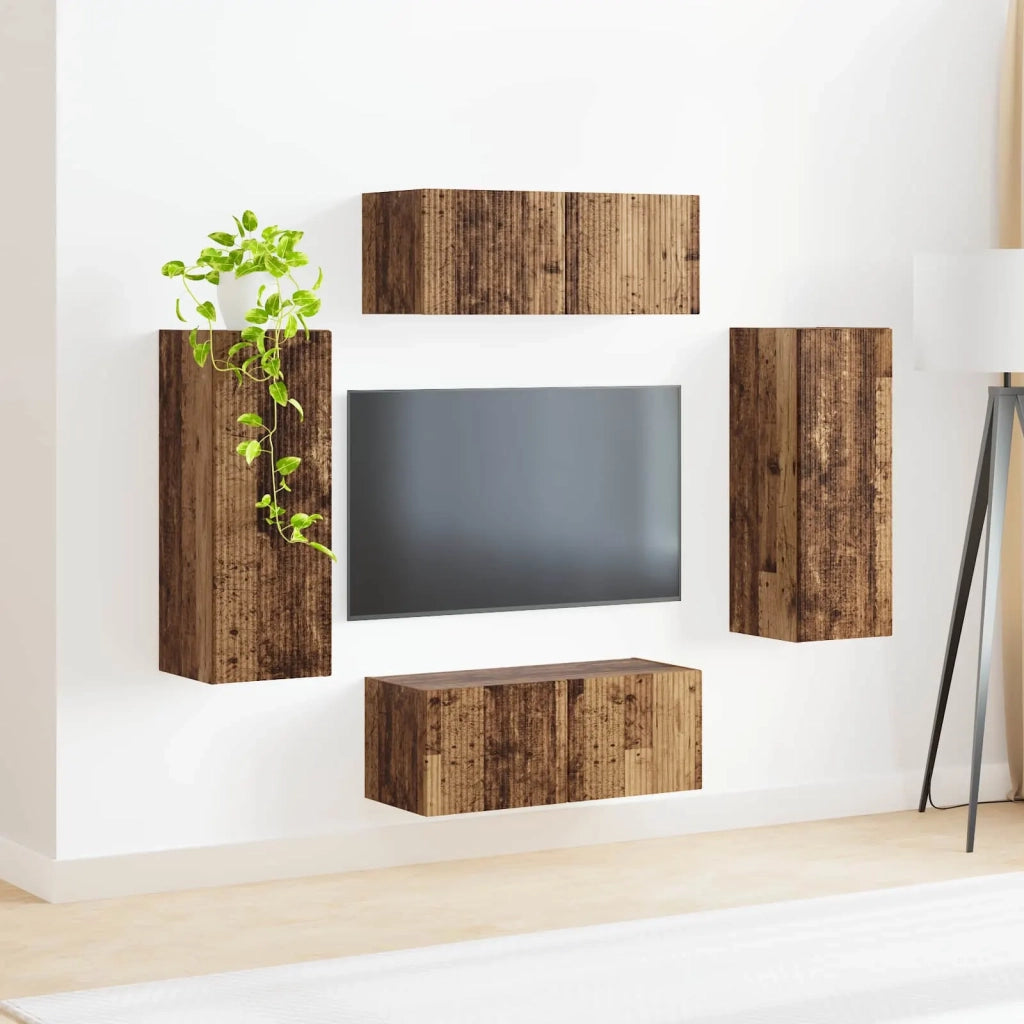 Set di Mobiletto da TV a Parete 4 pz-Credenza per TV sospesa Legno vecchio 218073