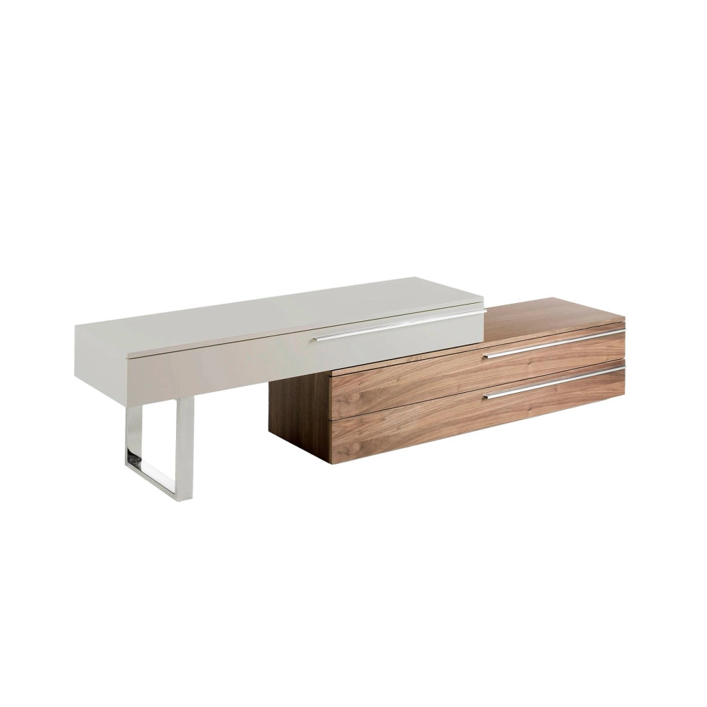Mobile TV in legno beige, noce e acciaio cromato