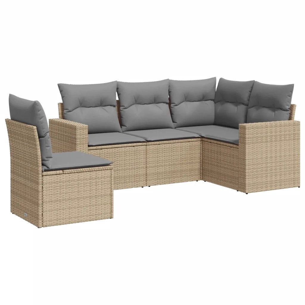 Set Divano da Giardino 5 pz con Cuscini Beige in Polyrattan 3251306