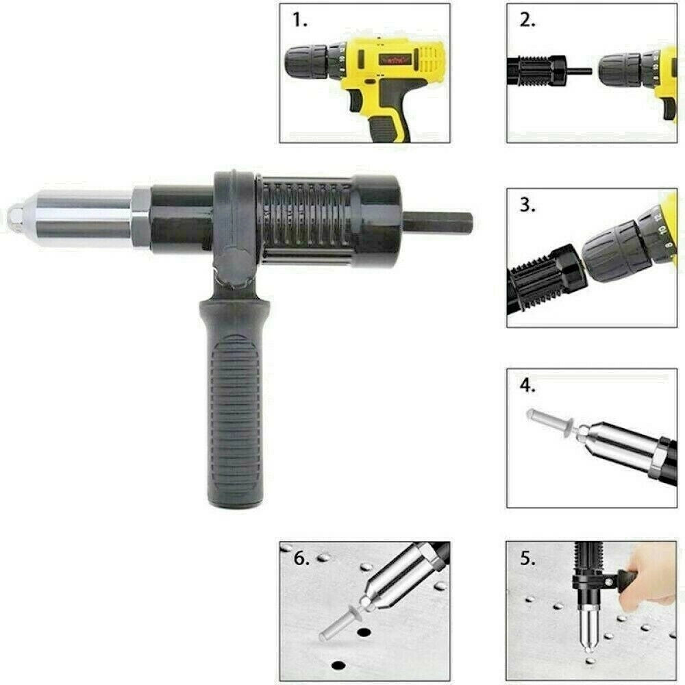 Trade Shop - Kit Conversione Da Trapano Avvitatore A Rivettatrice Con Impugnatura Testine -