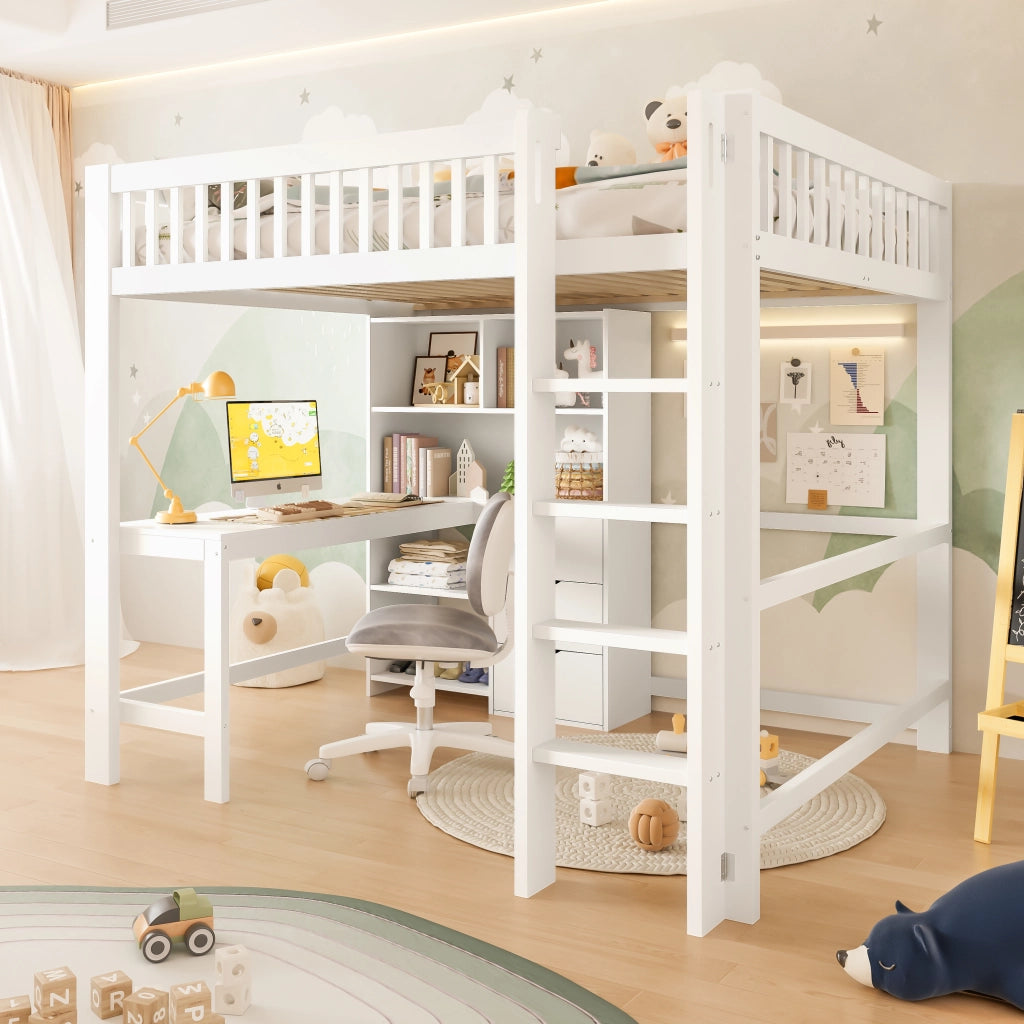 LETTO A SOPPALCO con scrivania 140x200 cm bianco in pino e MDF