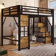 Letto a soppalco 140x200 cm con scala contenitore e area gioco, nero