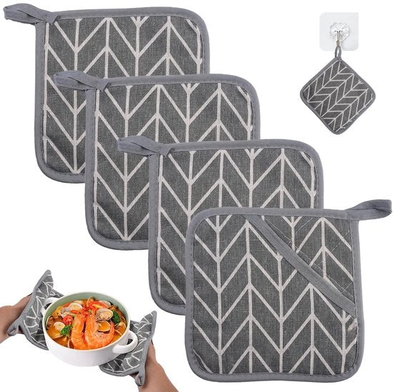 Pannini di cotone 4 pezzi - Pannini quadrati grandi - Cotone - Resistente alla corrosione - Termico - Resistente al calore - Manopole per cucina
