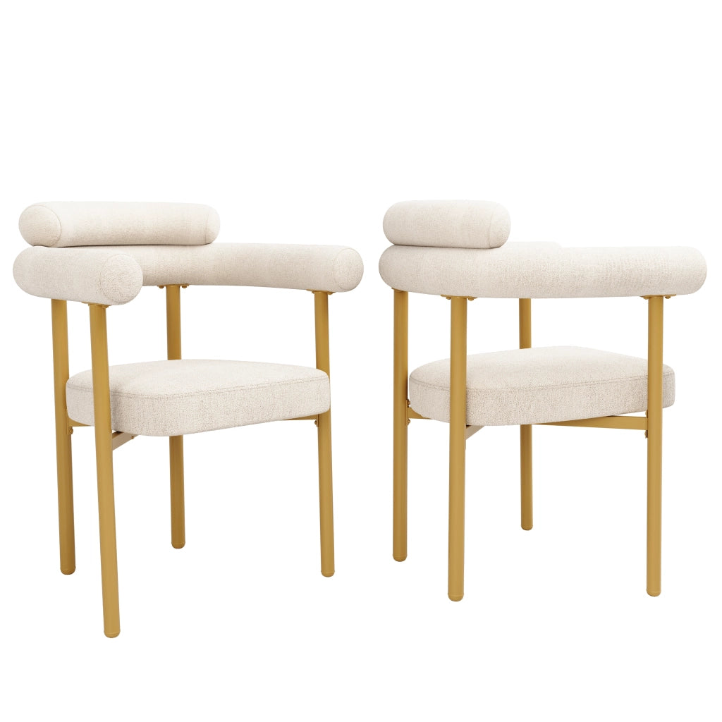 Set di 2 sedie da pranzo con schienale ergonomico e seduta imbottita ampia in tessuto effetto camoscio beige