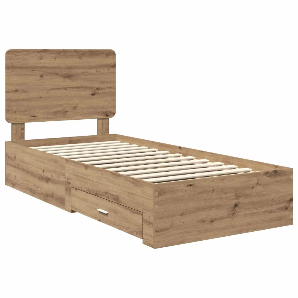 Letto singolo | Letto per adulti | Struttura del letto con testiera Rovere artigianale 90 x 190 cm