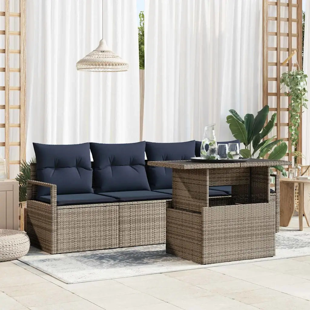 Set Divano da Giardino con cuscino 5 pcs Grigio polyrattan 3348731