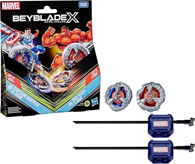 Beyblade X in collaborazione con Marvel, Captain America 4-70GB vs. Red Hulk 1-80R,Hasbro,Eta 8+