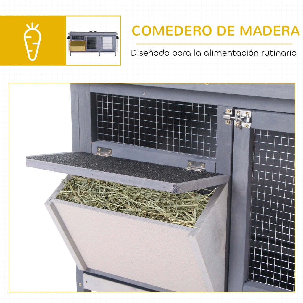 Gabbia per Conigli con Tetto Apribile Vassoi Estraibili Mangiatoia 112x50x54 cm ¨C Xylo ¨C Grigio