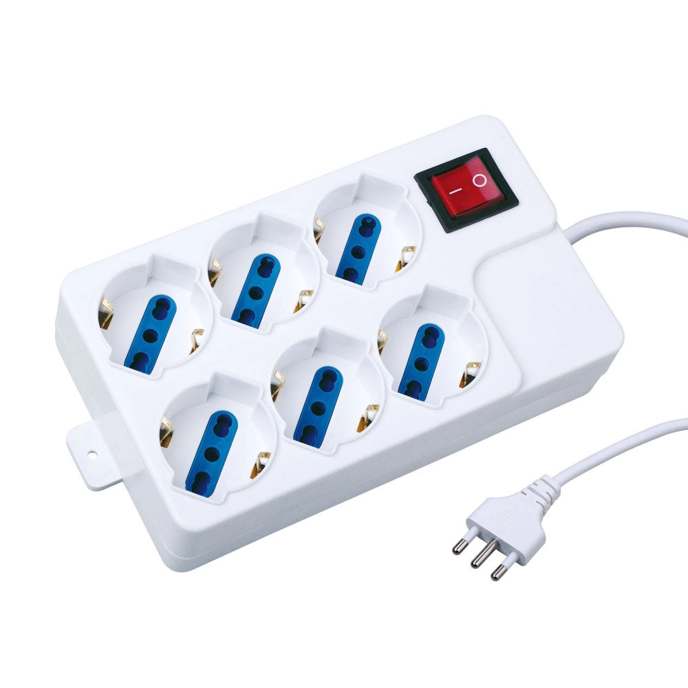 Trade Shop - Ciabatta Multipresa Elettrica 6 Posti Schuko 10-16a Interruttore 2500w 1,5mt -