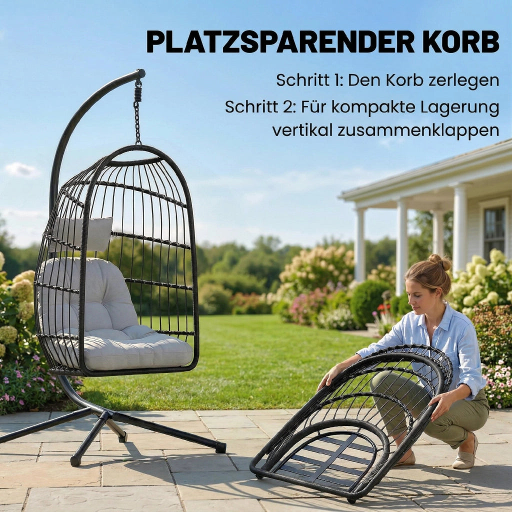 Poltrona a dondolo sospesa ¨C Minimal ¨C Grigio, polyrattan, con cuscini