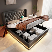 OKWISH Letto contenitore 140×200 cm, Letto Matrimoniale con Sollevamento Idraulico, USB, Type C e LED 3 Lati, senza Materasso, PU, Nero