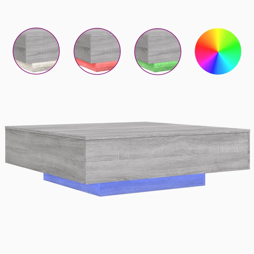 Tavolino da salotto | Tavolino da caff¨¨ | Tavolino da Soggiorno con Luci LED Grigio Sonoma 100x100x31 cm