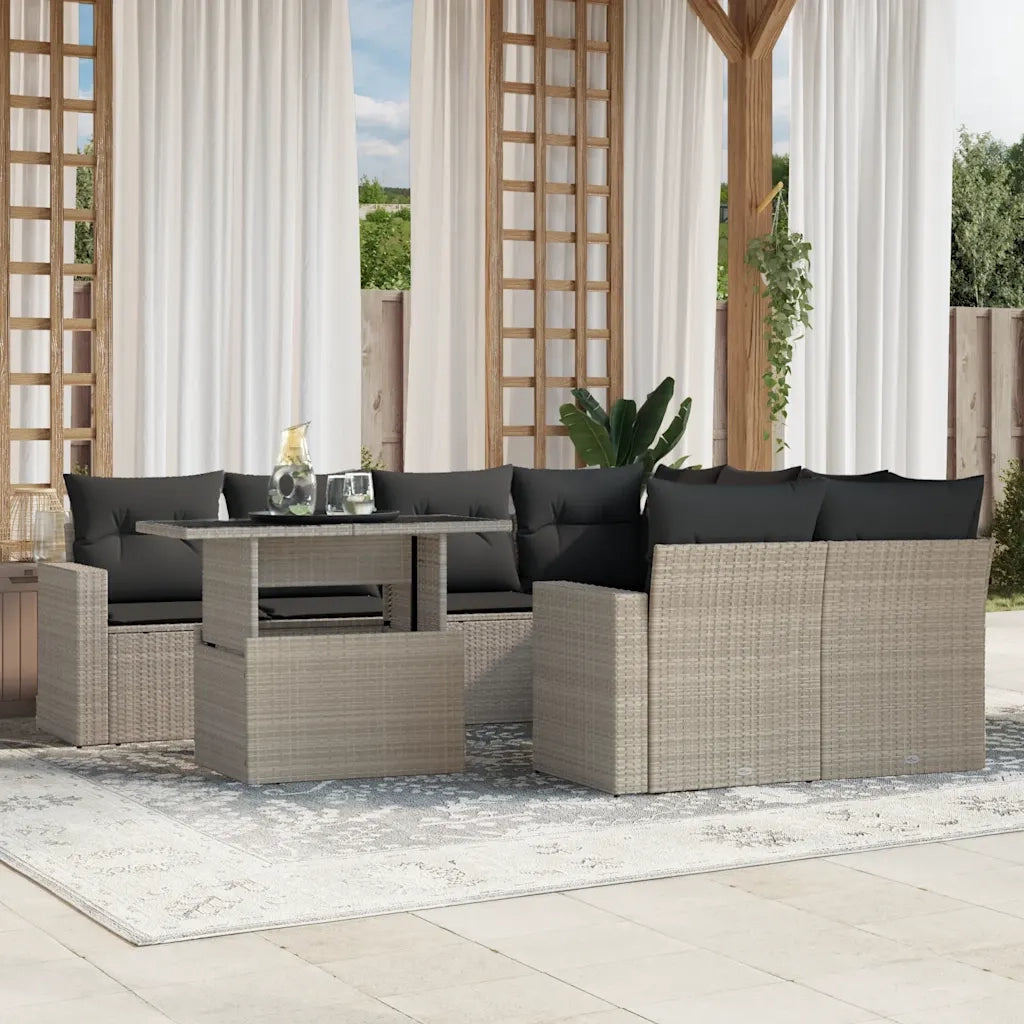 Set Divano da Giardino 9pz con Cuscini Grigio Chiaro Polyrattan