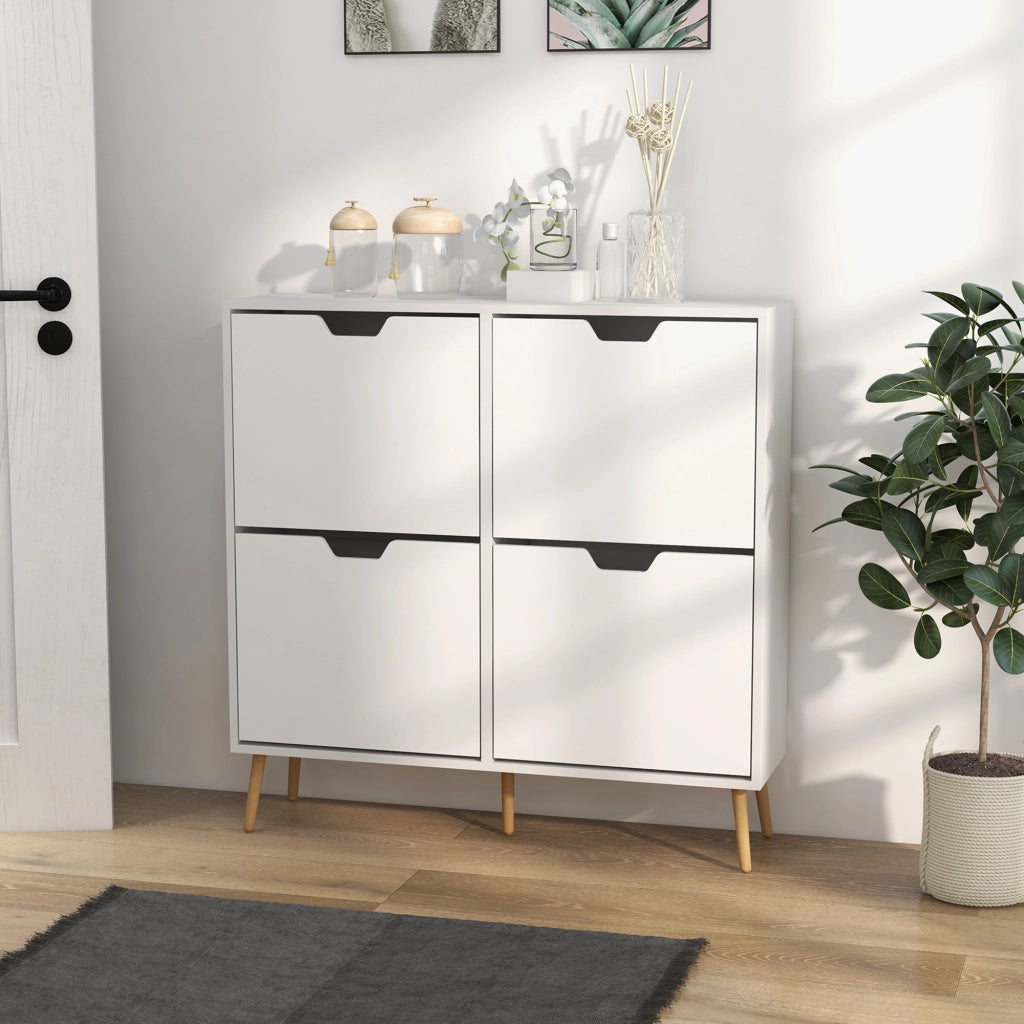 Scarpiera Slim con 4 Ante Abatibili ¨C Xylo ¨C Legno Bianco 95x26x95cm 16 Paia
