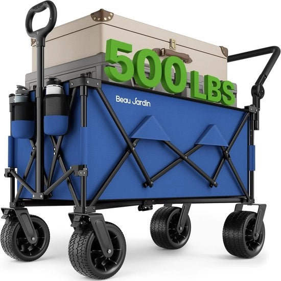 Carrello pieghevole per spiaggia e campeggio con maniglia retrattile - carrello trasportabile pieghevole per giocattoli per bambini
