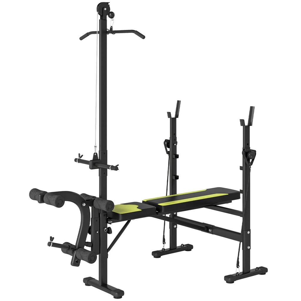 Panca Multifunzione Fitness con Schienale Regolabile e Barra ¨C zephmum ¨C Nero 175x110x202 cm