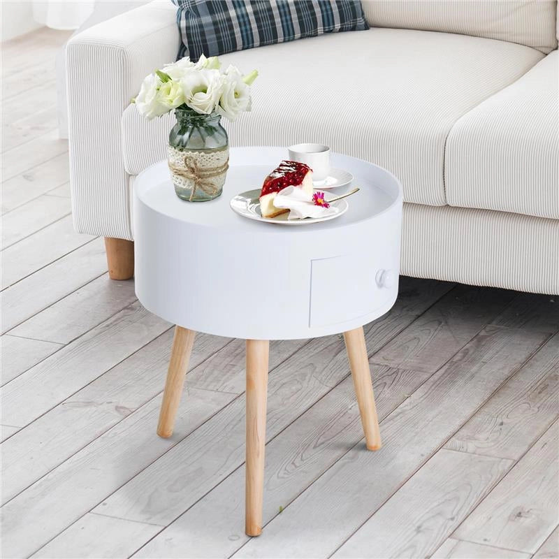 TAVOLINO DA SALOTTO MODERNO CON CASSETTO 38X45CM IN LEGNO BIANCO