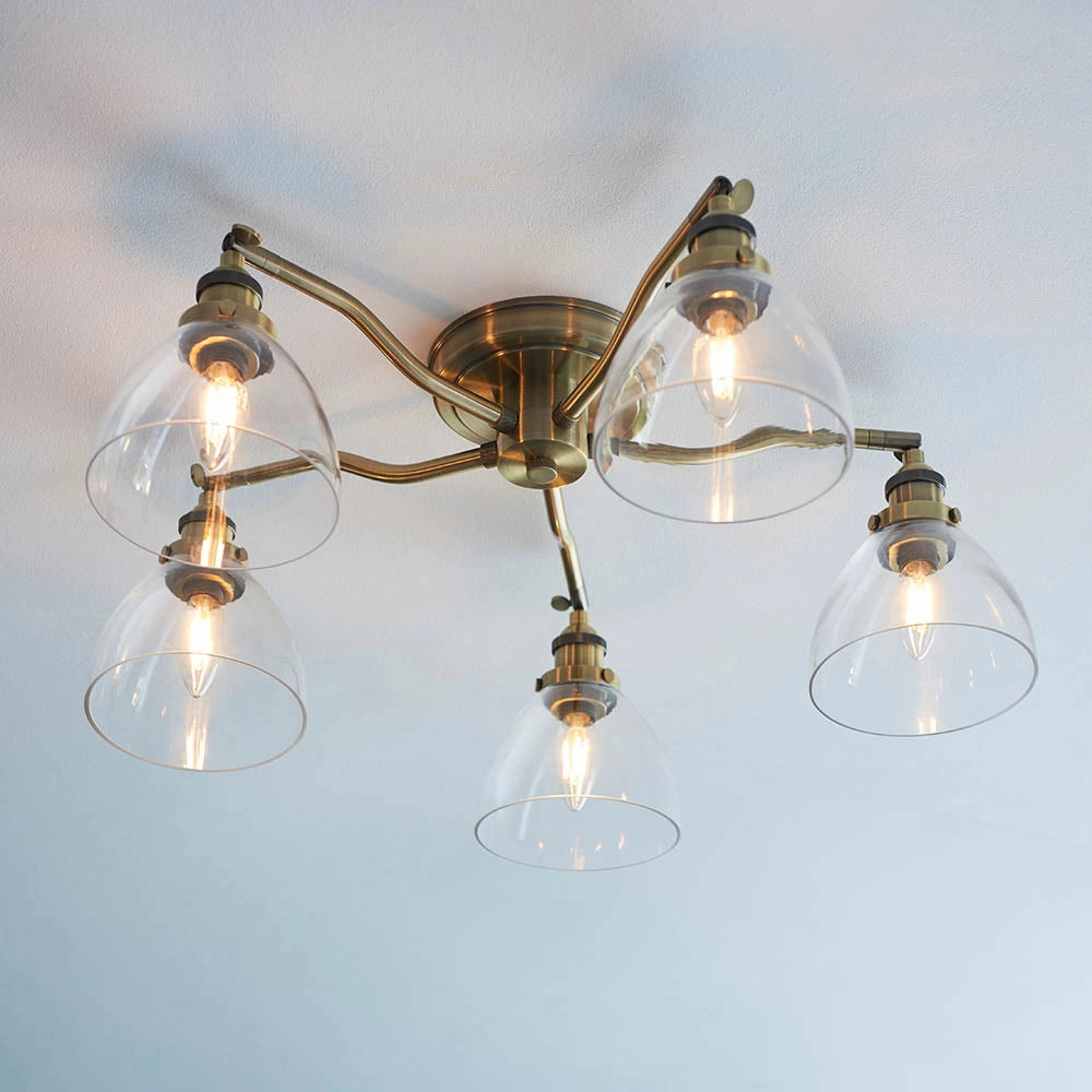 Plafoniera vintage ottone antico 5 luci E14 Endon Hansen