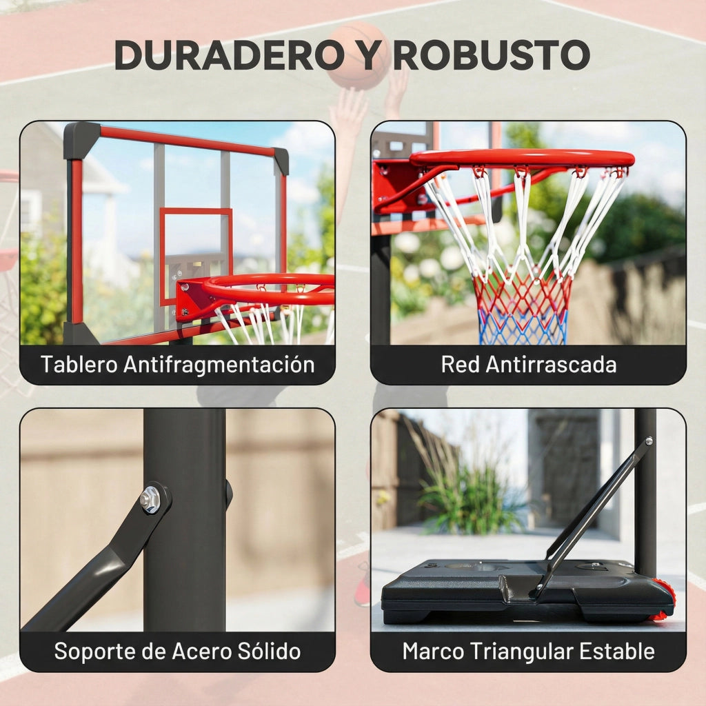Canestro da Basket Regolabile 178-208 cm ¨C Xylo ¨C con Ruote e Base Riempibile Rosso e Nero