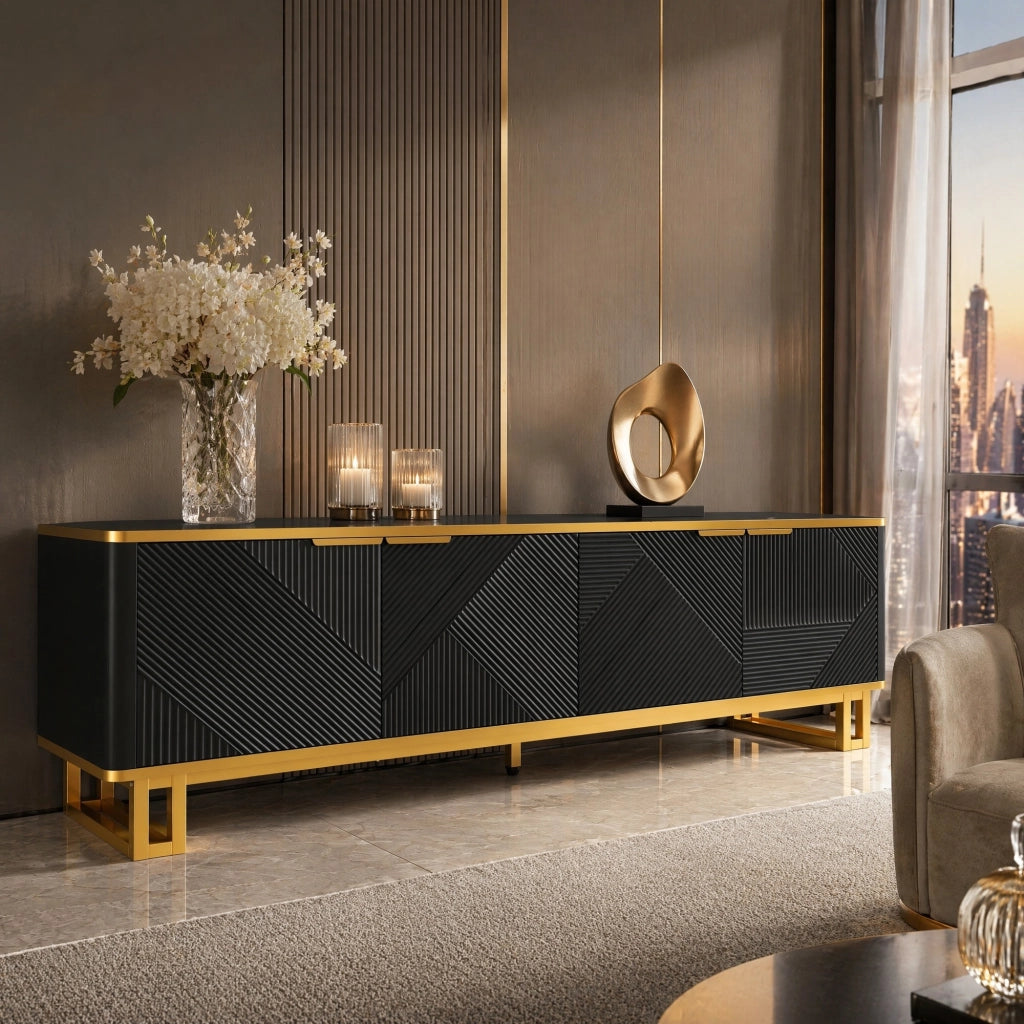 MOBILE TV 160x37,5x48 cm MDF Nero con texture geometrica
