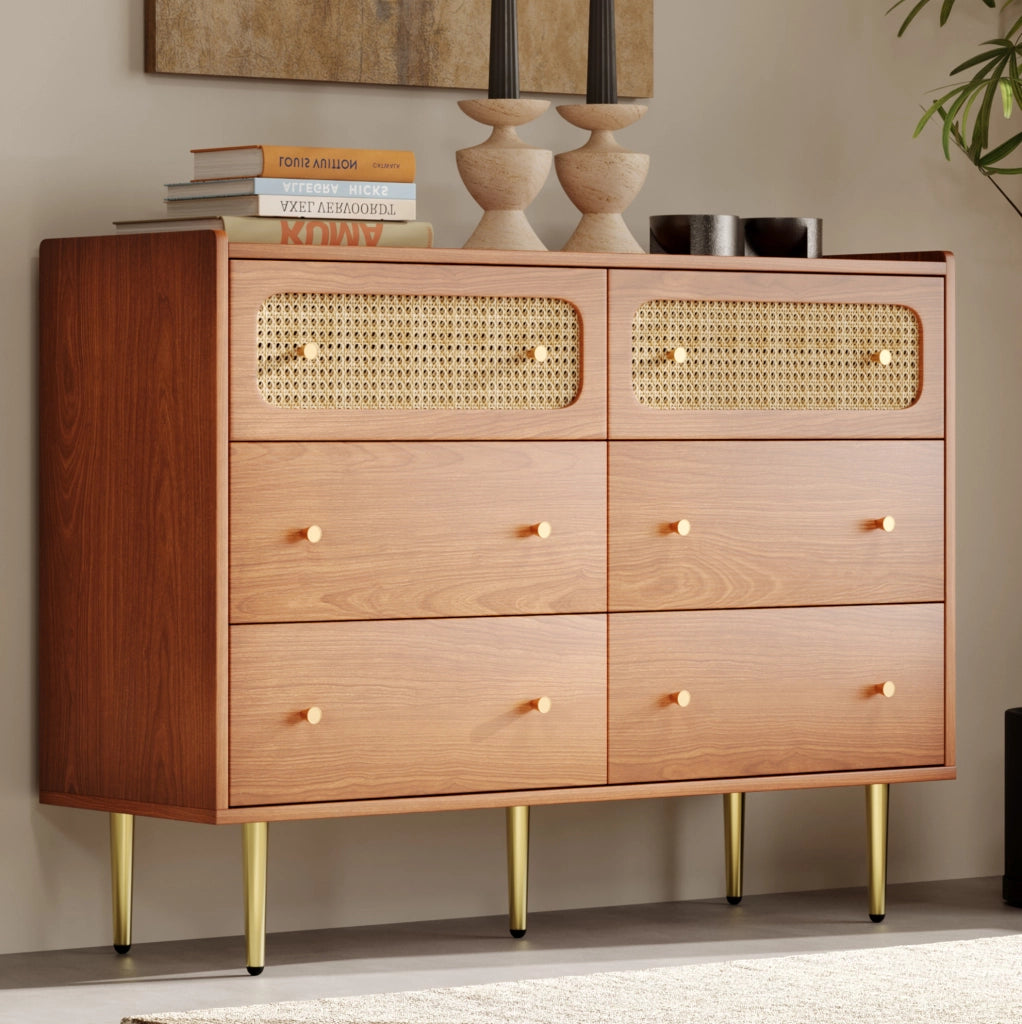 Cassettiera con 6 cassetti in legno e metallo colore noce