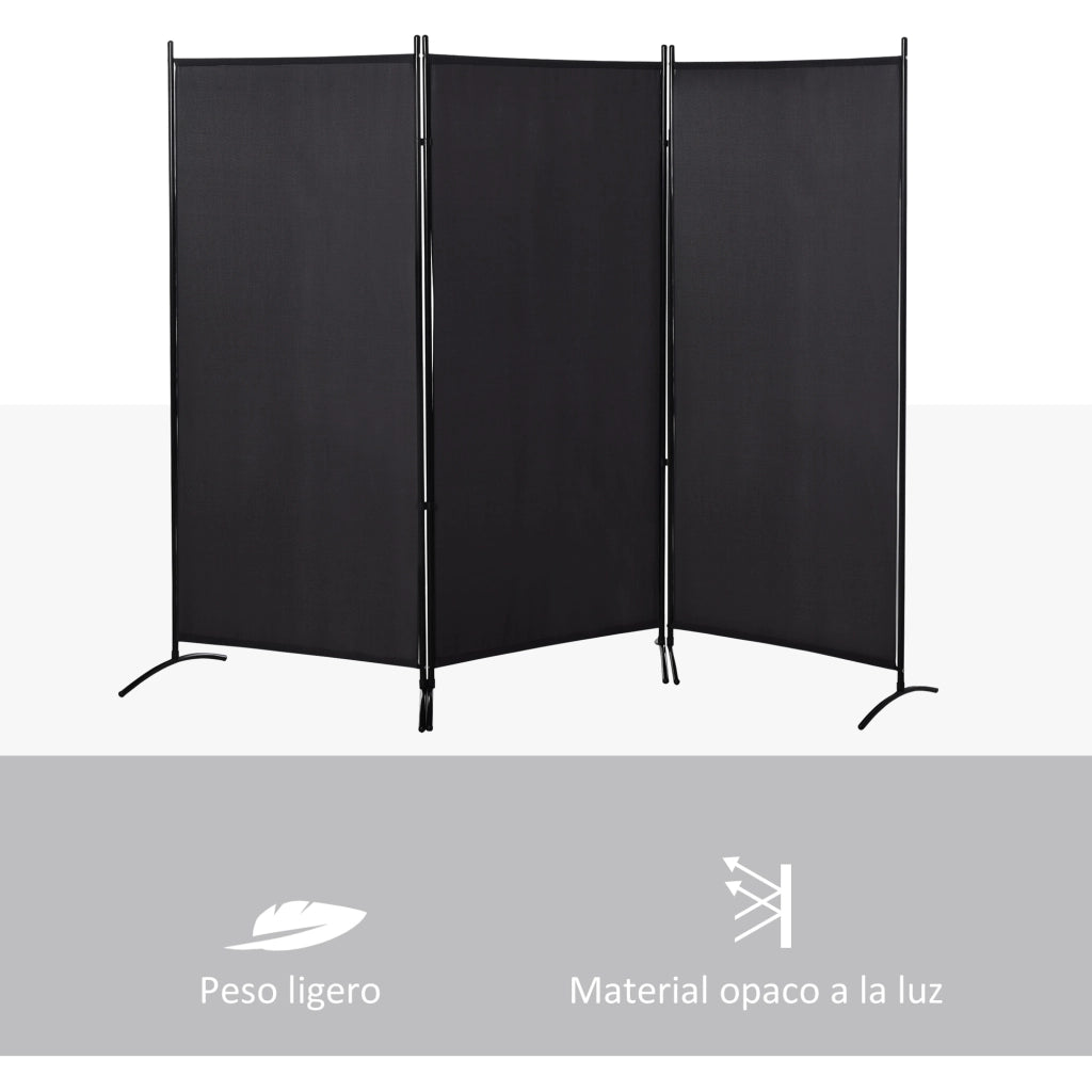 Biombo Separatore 3 Pannelli ¨C zephmum ¨C Nero 253x50x182 cm
