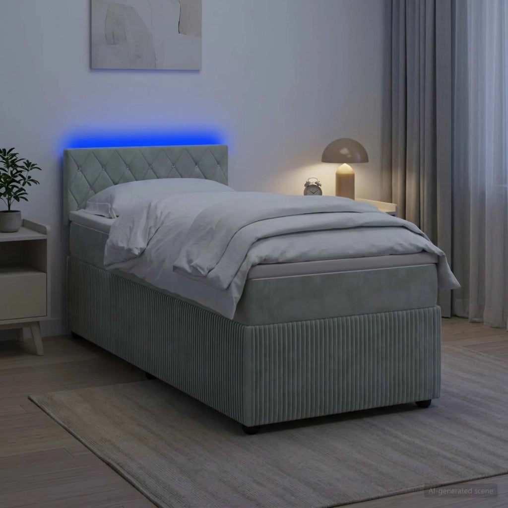 Letto con Box Spring, Materasso e LED Grigio Chiaro 90 x 190 cm 3453245