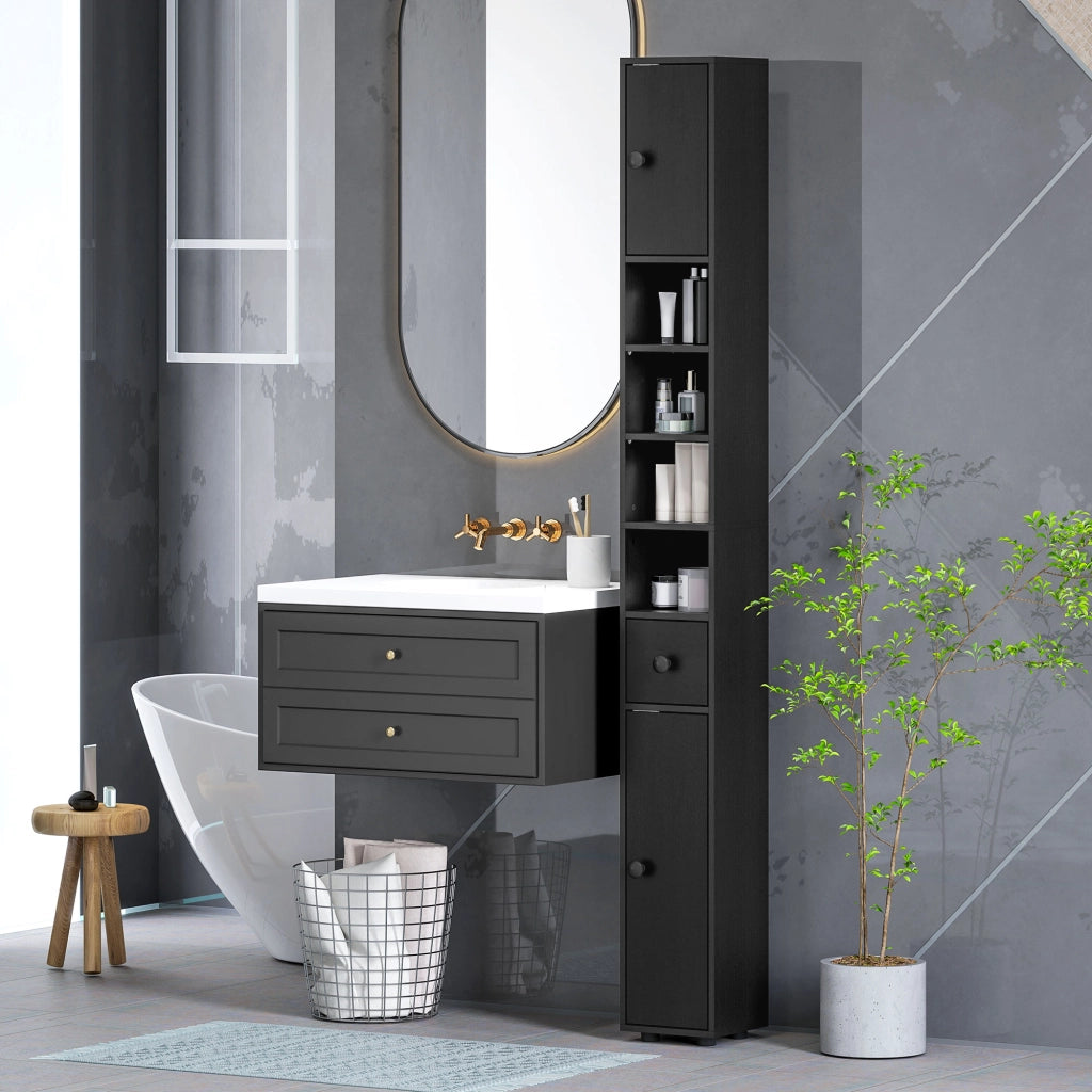Colonna Armadietto Bagno con Ripiani Regolabili ¨C Minimal ¨C 20x20x180 cm Nero