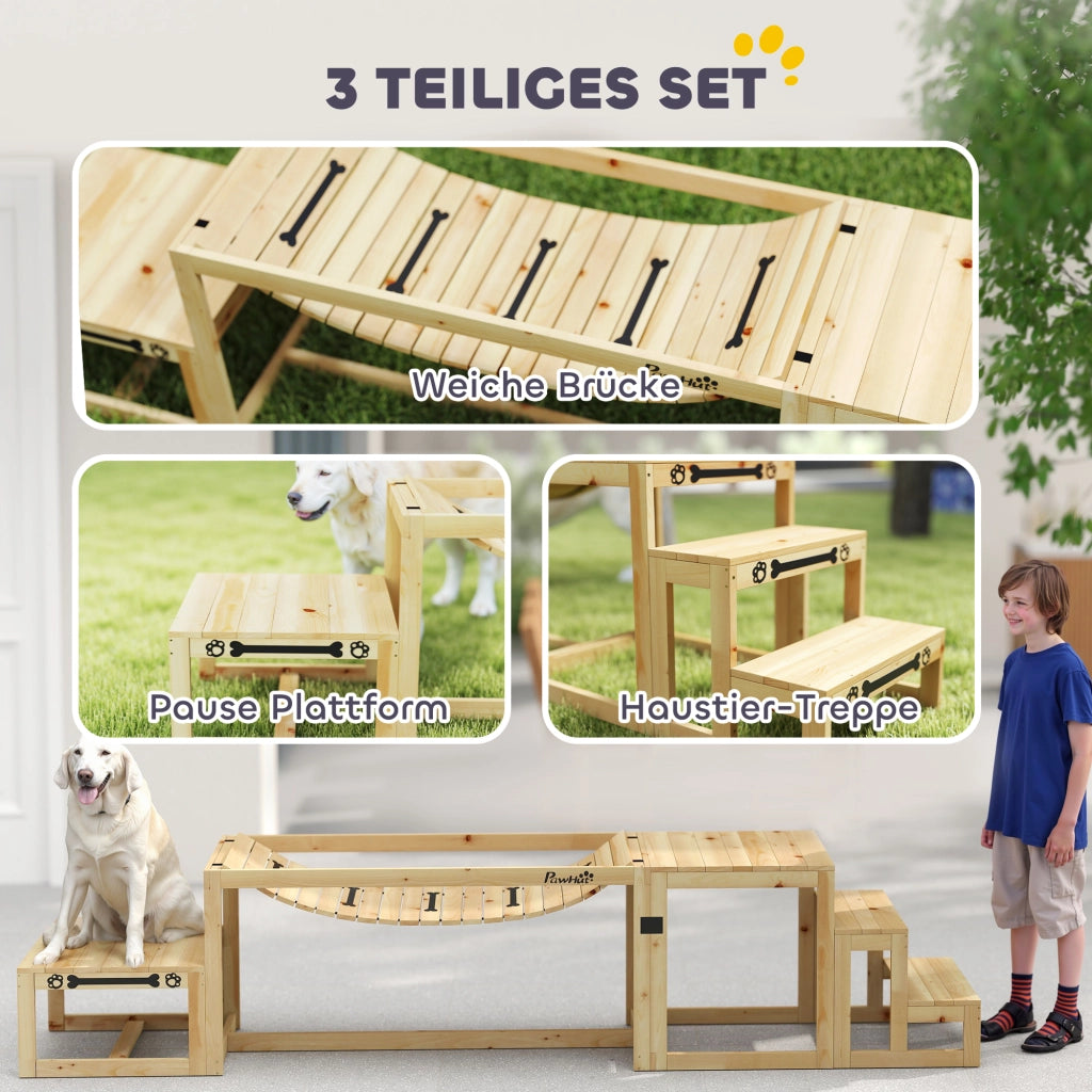 Set di agility per cani, set da 4 pezzi per l'addestramento del cane con ponte, scale, piattaforma, attrezzatura per agility realizzata in legno di