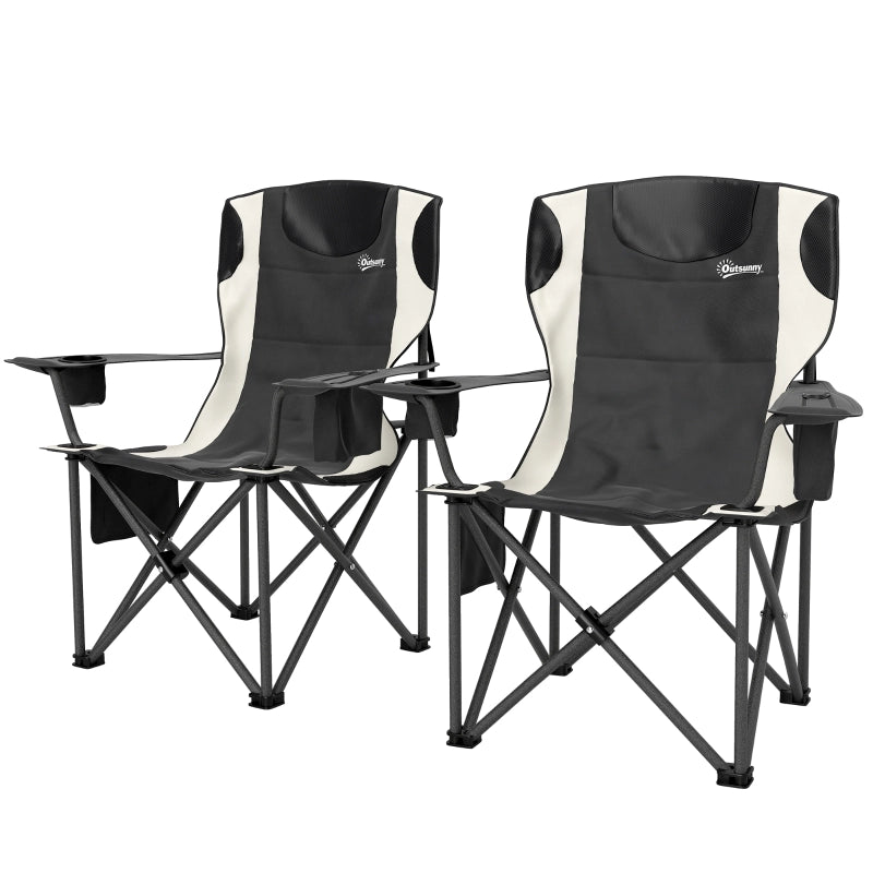 Set di 2 sedie pieghevoli, sedie da campeggio pieghevoli con braccioli, portabevande, poggiatesta, borsa termica, sedie pieghevoli da esterno,