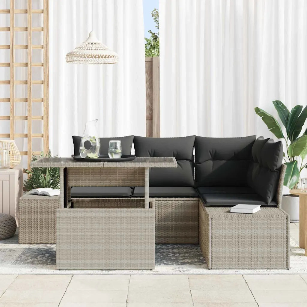 Set Divano da Giardino 5 pcs Grigio chiaro polyrattan