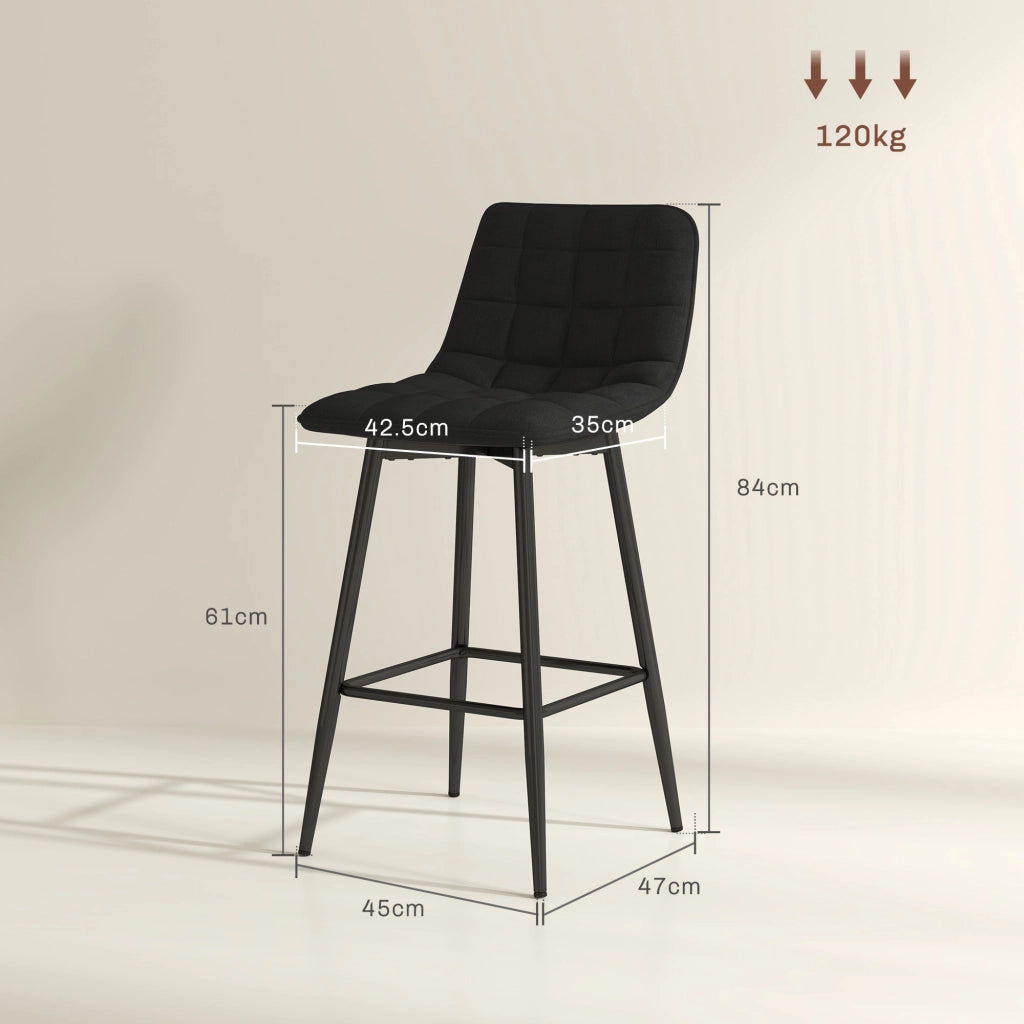 Set 2 Sgabelli da Cucina Stile Nordico 45x47x84 cm in Tessuto Effetto Velluto e Metallo Nero