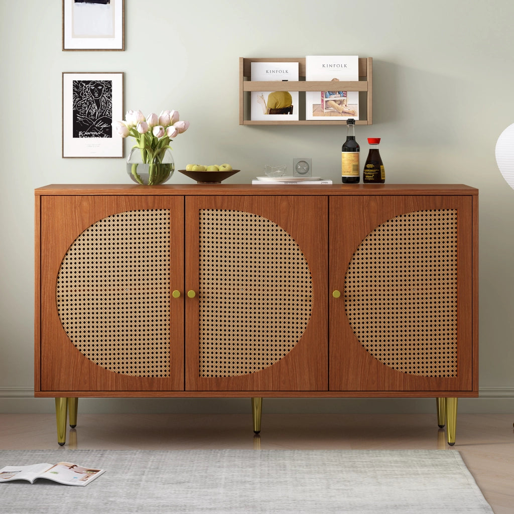 Credenza con 3 ante e ripiani regolabili; in legno ingegnerizzato; per soggiorno; camera; cucina; 129.8 × 40 × 76 cm