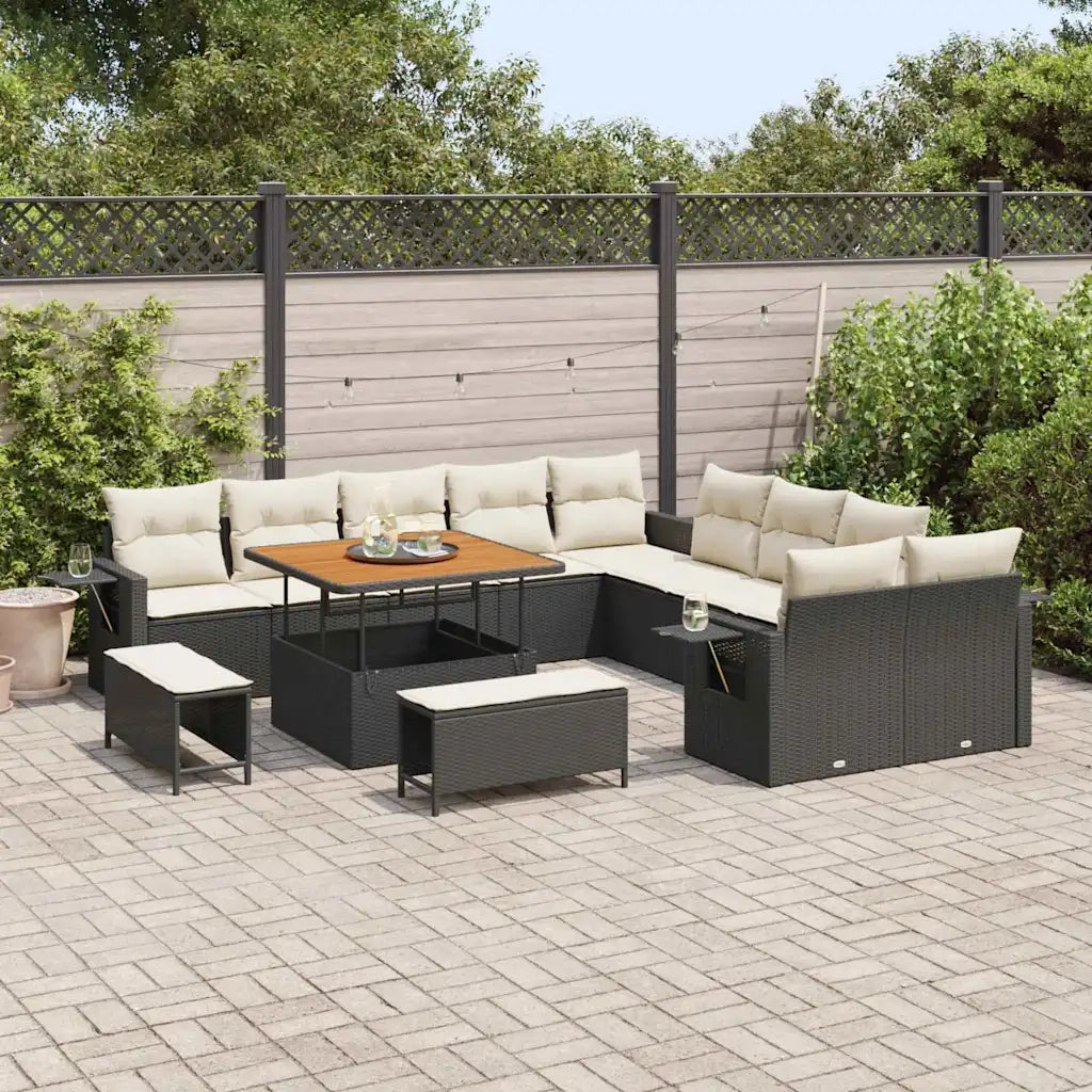 Set Divano da Giardino con cuscino 13 pcs Nero polyrattan
