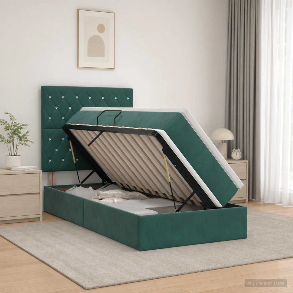 Letto con contenitore LED e materasso Verde Scuro 90 x 200 cm 3460047