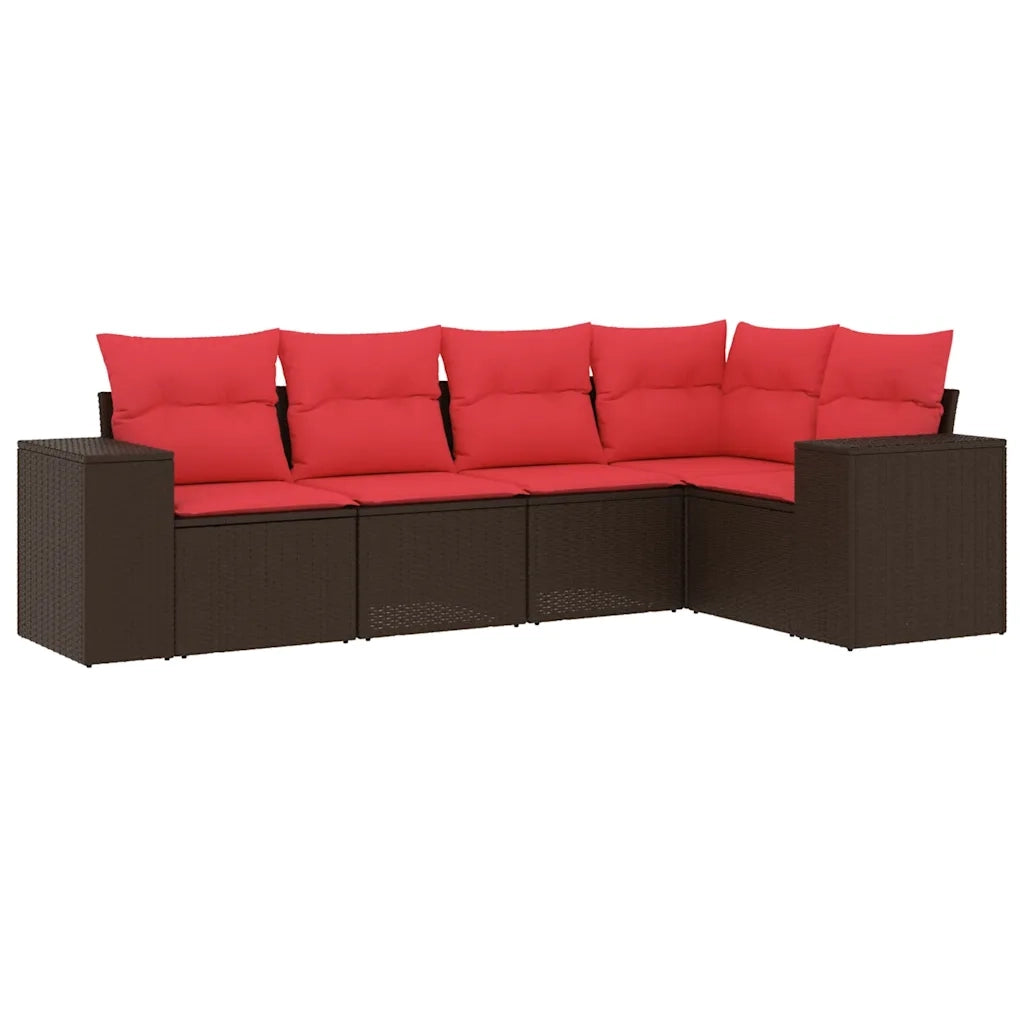 Set Divani da Giardino 5 pz con Cuscini Marrone in Polyrattan 3222533