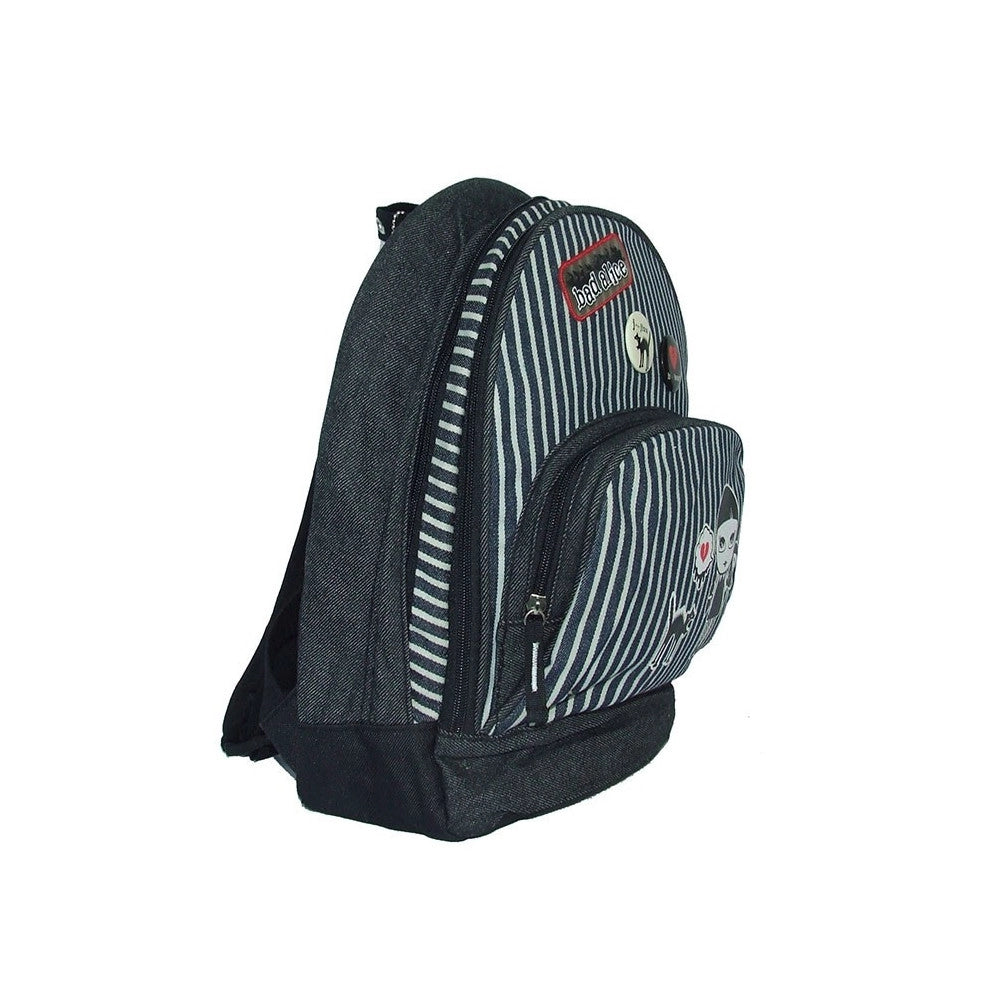 Trade Shop - Zaino Zainetto Per Bambini Asilo Scuola Bad Alice Nero In Stoffa 30cm Con Zip -
