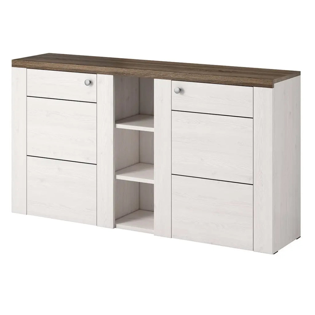 Buffet design 155cm per soggiorno colore bianco effetto legno e quercia collezione SANTIAGO.
