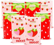 Confezioni regalo 100 pezzi - Tema fragola - 25x16 cm - Plastica - Maniglia - Sacchetti regalo per compleanni