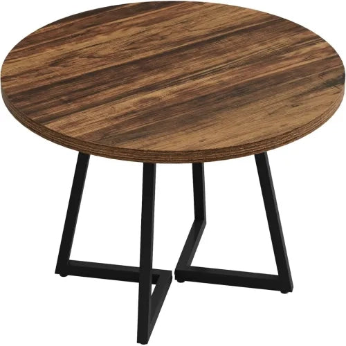 TAVOLO Rotondo 80 cm MDF e Metallo Nero Marrone Rustico
