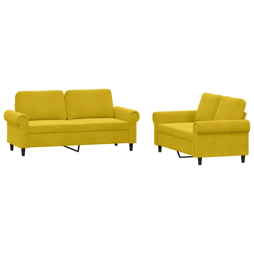 Set di Divani 2 pz con Cuscini giallo in Velluto