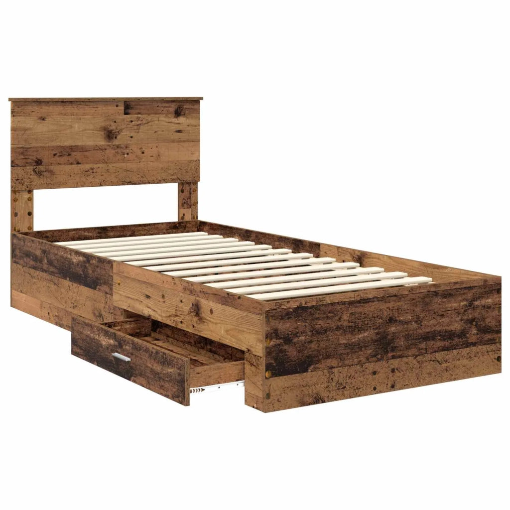 Letto singolo | Letto per adulti | Struttura del letto Legno vecchio 90 x 190 cm Legno multistrato