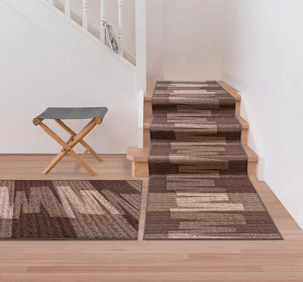 Passatoia Scala Bordata 67x1000 cm Ingresso Corridoio Tappeto Cucina Gradini Zig Zag Marrone
