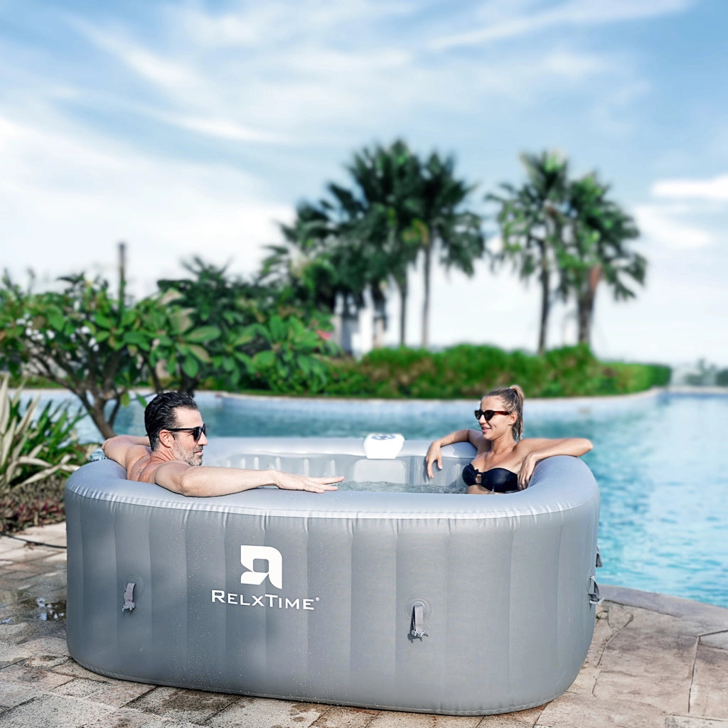 Spa gonfiabile quadrata 6 posti - RELXTIME - 130 getti - Grigio - Filtro e copertura inclusi