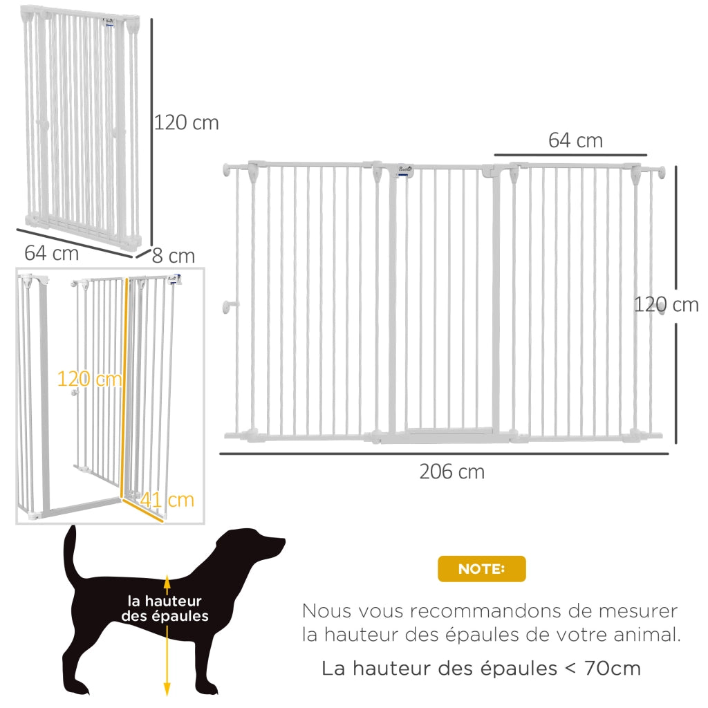 Cancelletto per cani pieghevole 3 pannelli ¨C Xylo ¨C acciaio bianco con porta integrata