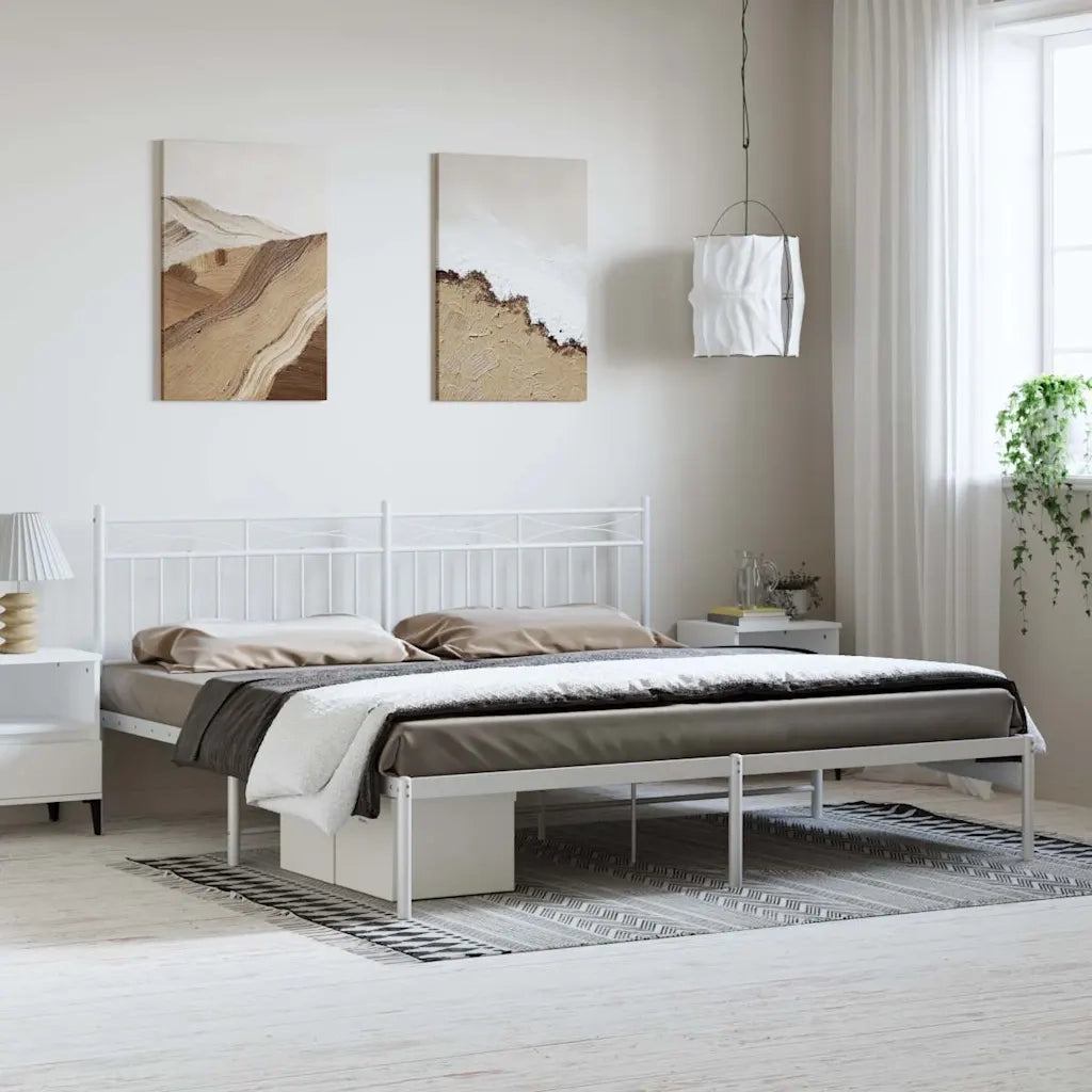 Letto matrimoniale | Letto per adulti | Giroletto con Testiera Metallo Bianco 193x203 cm